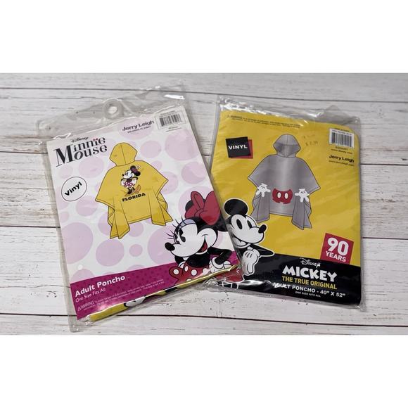 2 DISNEY Mickey Minnie Mouse 100% Waterproof Poncho Adult One Size NEW Her His - Picture 1 of 2